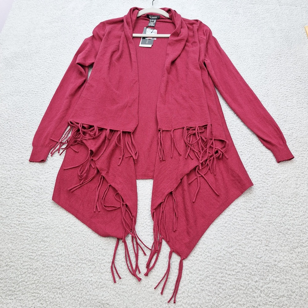 Limited Cardigan‎ Womens Medium Berry Red Waterfall Fringe Cardigan Sweater